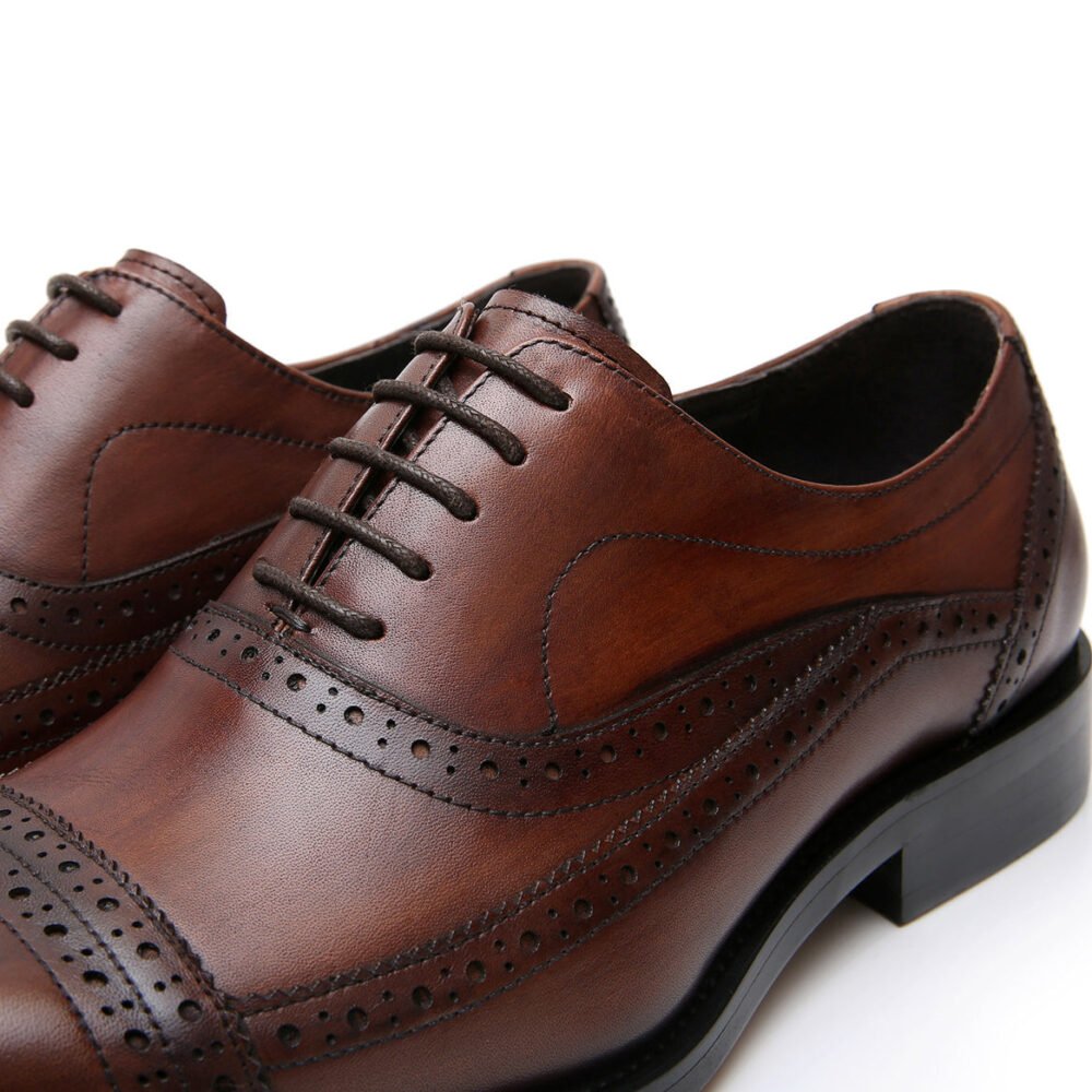 British cowhide polished brogue engraved leather Oxford shoes - Image 5